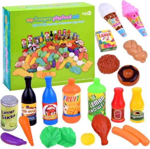 Set de alimentos de juguete para cocinita infantil, 120 piezas