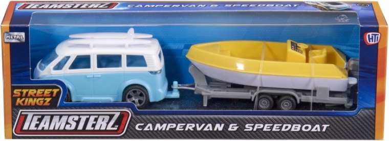 Set de juego Teamsterz caravana con remolque y barco