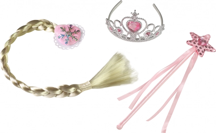 Set de princesa rosa con trenza (corona, varita, trenza)