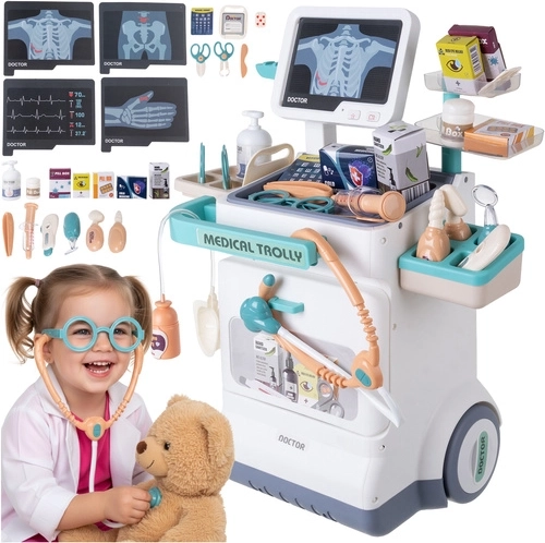 Estación médica infantil con carro con EKG y RTG, 26 piezas