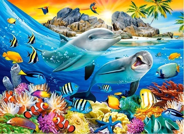 Puzzle de 100 piezas: delfines en los trópicos