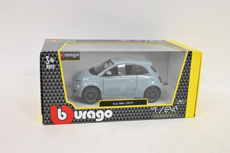 Bburago Fiat 500e 2023 a escala 1:24 en azul metalizado
