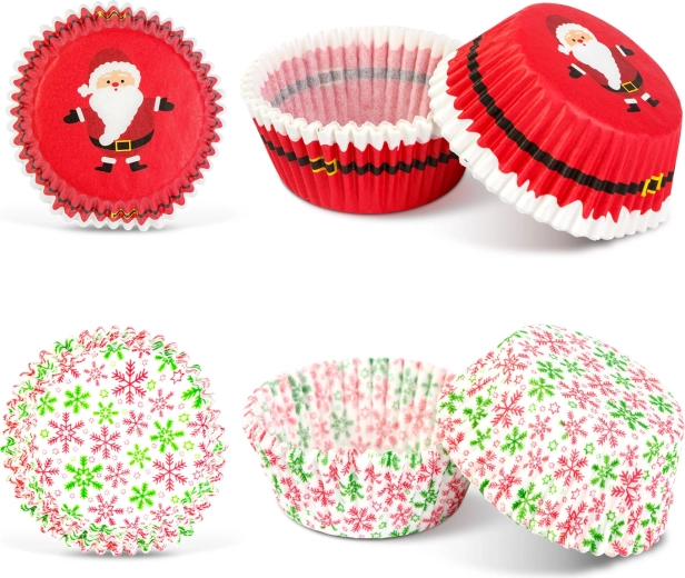 Moldes de papel navideños para muffins con motivos de Papá Noel y copos de nieve, 40 unidades