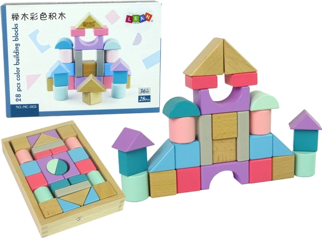 Bloques de madera en colores pastel 28 uds. Castillo