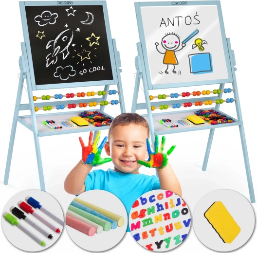 Pizarra infantil magnética giratoria RICOKIDS – azul