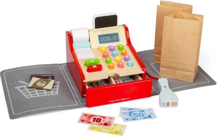 Caja registradora infantil de madera BIGJIGS TOYS con accesorios