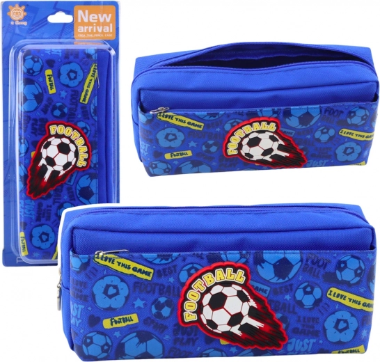 Estuche escolar con motivo de fútbol, dos compartimentos, azul