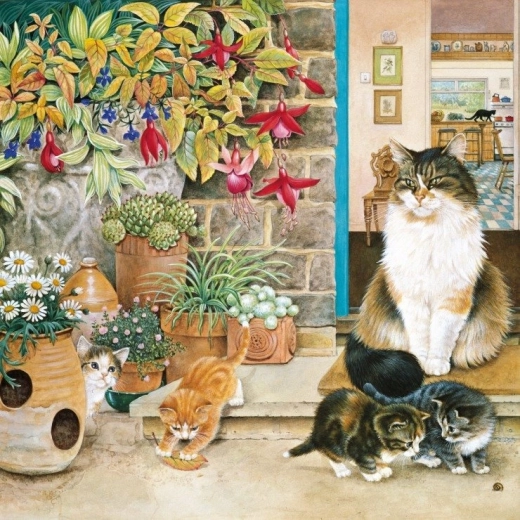 Puzle cuadrado Agneatha y sus gatitos en la casa del árbol de 1000 piezas