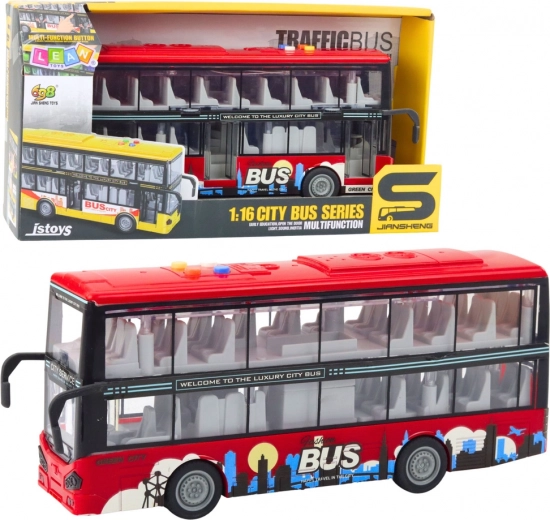 Autobús urbano de dos pisos 1:16 con motor de fricción, luces y sonidos – rojo