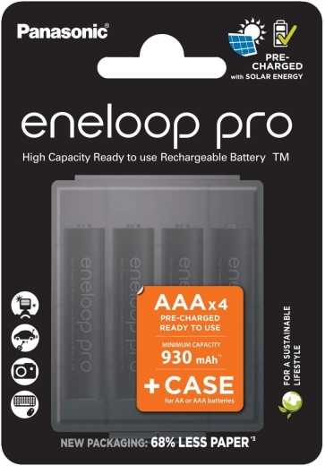 Baterías recargables AAA PANASONIC Eneloop Pro + caja de almacenamiento, 4 uds.