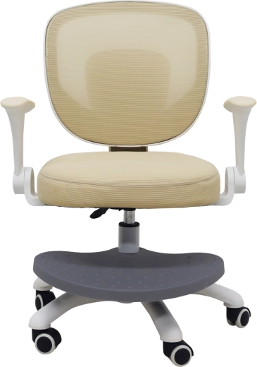 Silla giratoria infantil beige para escritorio con reposapiés ajustable