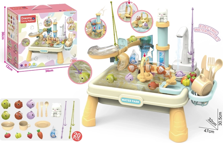 Mesa de agua interactiva con bomba y accesorios