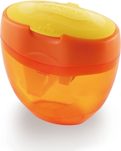 Sacapuntas de plástico Keyroad Tri Plus con depósito – Naranja