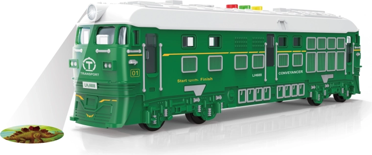 Tren de inercia con efectos de luz y sonido con proyección – verde 33 cm
