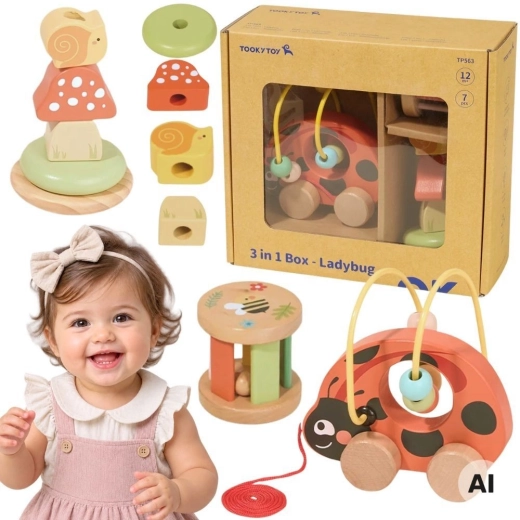 Set educativo de madera mariquita 3 en 1 (8 piezas) TOOKY TOY