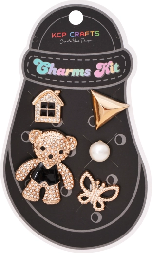Juego de accesorios decorativos para sandalias – osito brillante y casita - 1 pieza