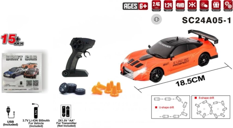 Coche RC de drift con control remoto 4x4