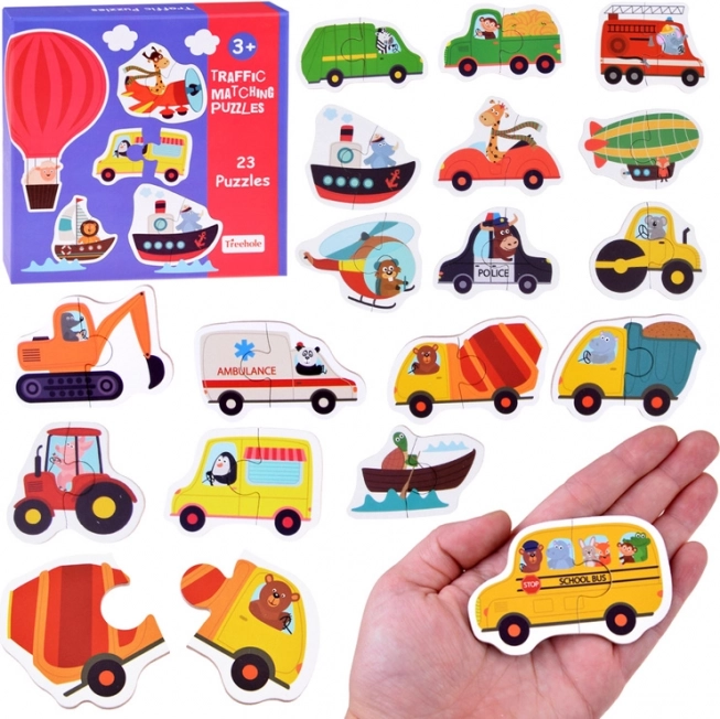 Puzzle infantil de dos piezas Transporte – 23 rompecabezas educativos con vehículos
