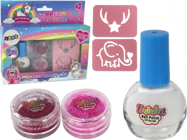 Set infantil de uñas con esmalte, purpurina suelta y plantillas