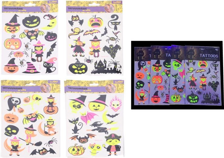 Calcomanías de tatuajes fluorescentes Halloween 16,5 × 22 cm