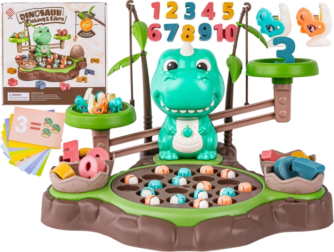 Juego educativo de matemáticas con dinosaurio – balanza de platos y pesca
