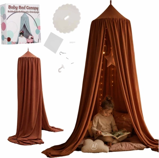 Dosel infantil sobre la cama boho, rosa oscuro