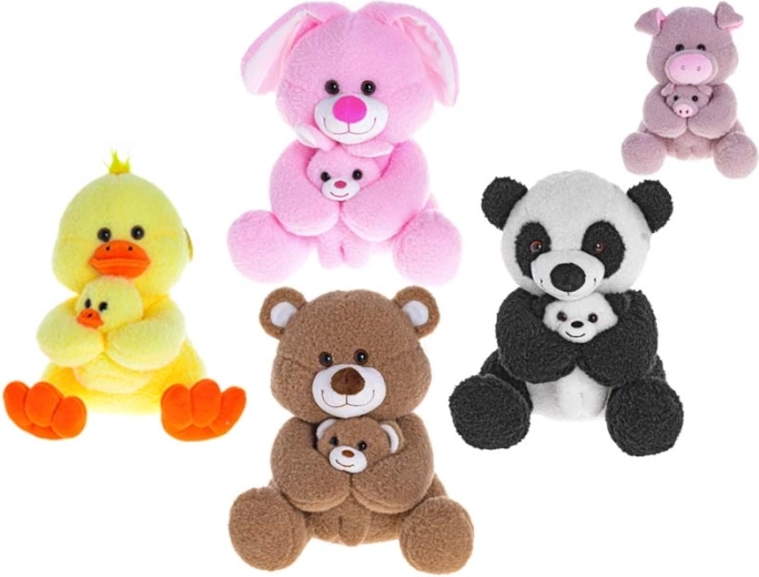 Animal de peluche con progenitor sentado y cría 24 cm + 12 cm