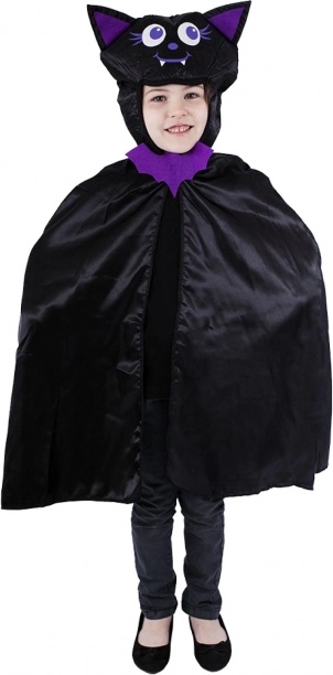 Capa infantil de murciélago con capucha, negro‑morado, talla universal