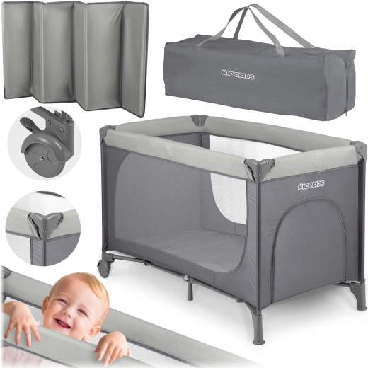 Cuna de viaje con colchón y bolsa 125 × 65 × 78 cm gris claro