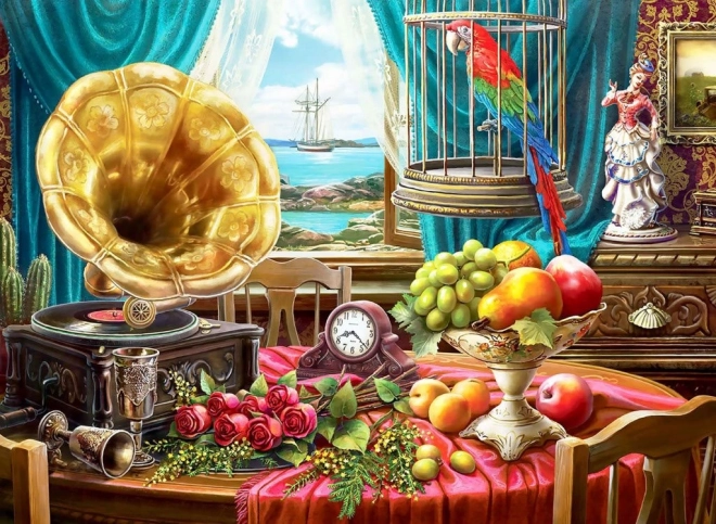Puzzle Naturaleza muerta con fruta y gramófono 1000 piezas