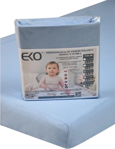 Sábana bajera impermeable EKO con elástico, jersey azul 120 × 60 cm