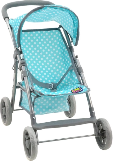 Cochecito tipo golf para muñecas con cesta – Color menta con lunares blancos