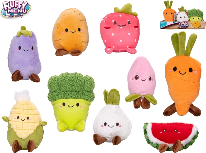 Fluffy Menu frutas y verduras de peluche 12–14 cm