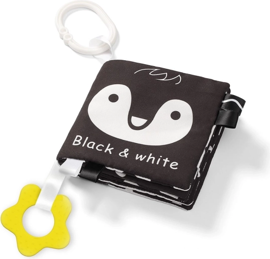 Librito sensorial de tela BLACK & WHITE con mordedor y anilla
