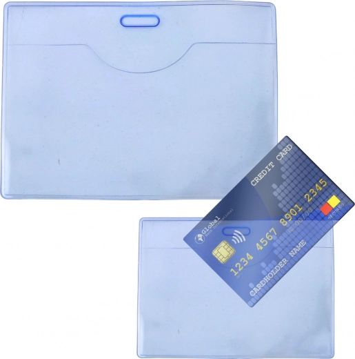 Funda horizontal elástica azul transparente para tarjeta de identificación