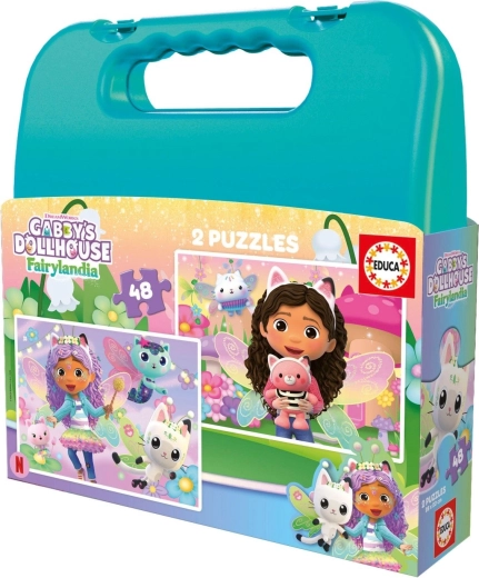 Puzzle Educa en maletín La casa mágica de Gabby, 2 × 48 piezas