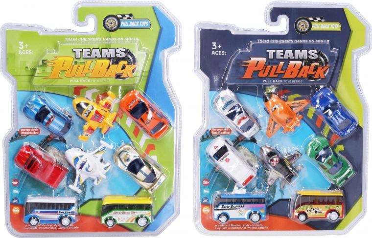 Set de ocho vehículos de cuerda hacia atrás de 7 cm