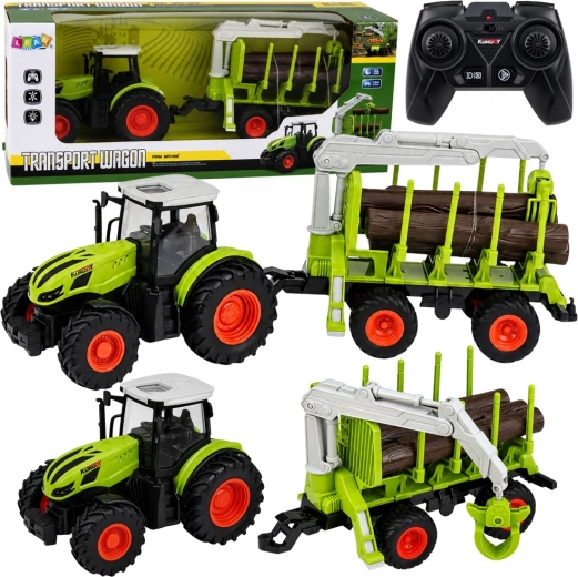 Tractor RC con remolque forestal y garra para madera 1:24