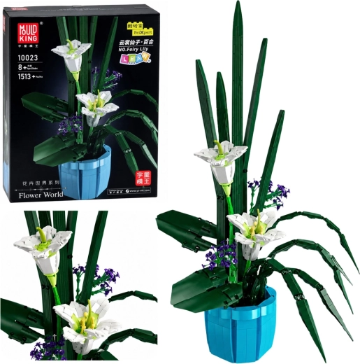Kit de construcción de composición floral de lirios blancos en maceta (1513 piezas)