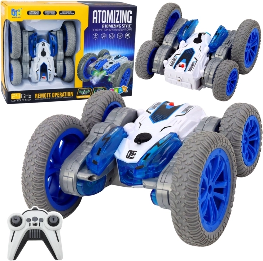 coche RC acrobático con efecto de niebla, LED y drift 360°, azul