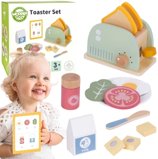 Set de desayuno de madera con tostadora y accesorios Woopie Green