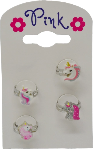 Set de anillos infantiles con unicornio, 4 uds