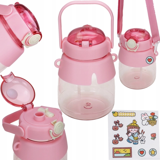 Botella infantil de agua con pajita y correa 1 l – rosa