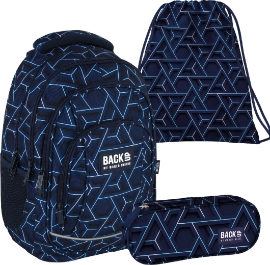 Set escolar BackUP Ion 3v1 (mochila, estuche tipo etui y bolsa)