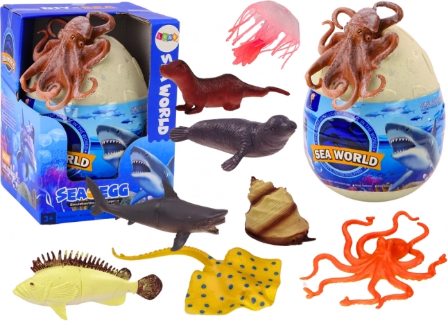 Huevo con animales marinos y plantas, pulpo, 26 piezas