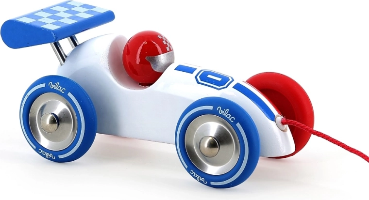 Vilac coche de carreras de arrastre tricolor (blanco con alerón azul)