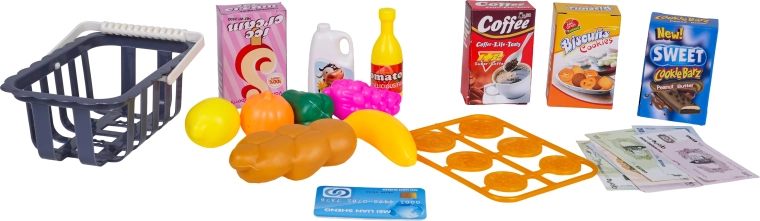 Cesta y alimentos para juego de roles