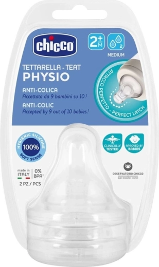 Tetina Chicco para biberón de silicona, flujo medio 2m+, 2 uds