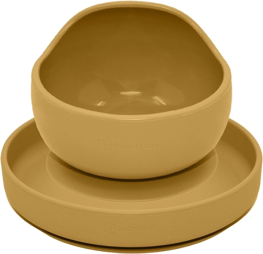 Set de alimentación de silicona Petite&mars Take&match plato + cuenco con ventosa Intense ochre (a partir de 6 meses)