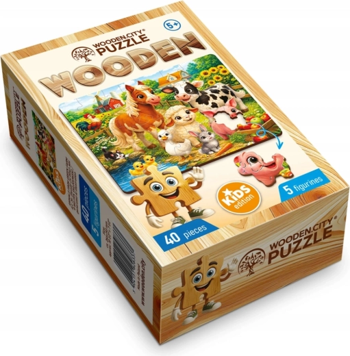 Puzzle de madera WOODEN CITY Animales de la granja verde, 40 piezas